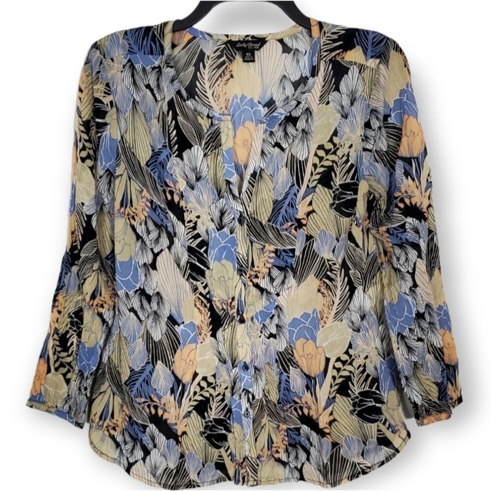 Lucky Brand 100% Cotton Tropical Print Lightweight Top Size Extra Small